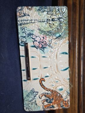 Floral & Leopard Printed Faux Croc Wallet - Cream, Teal, Orange